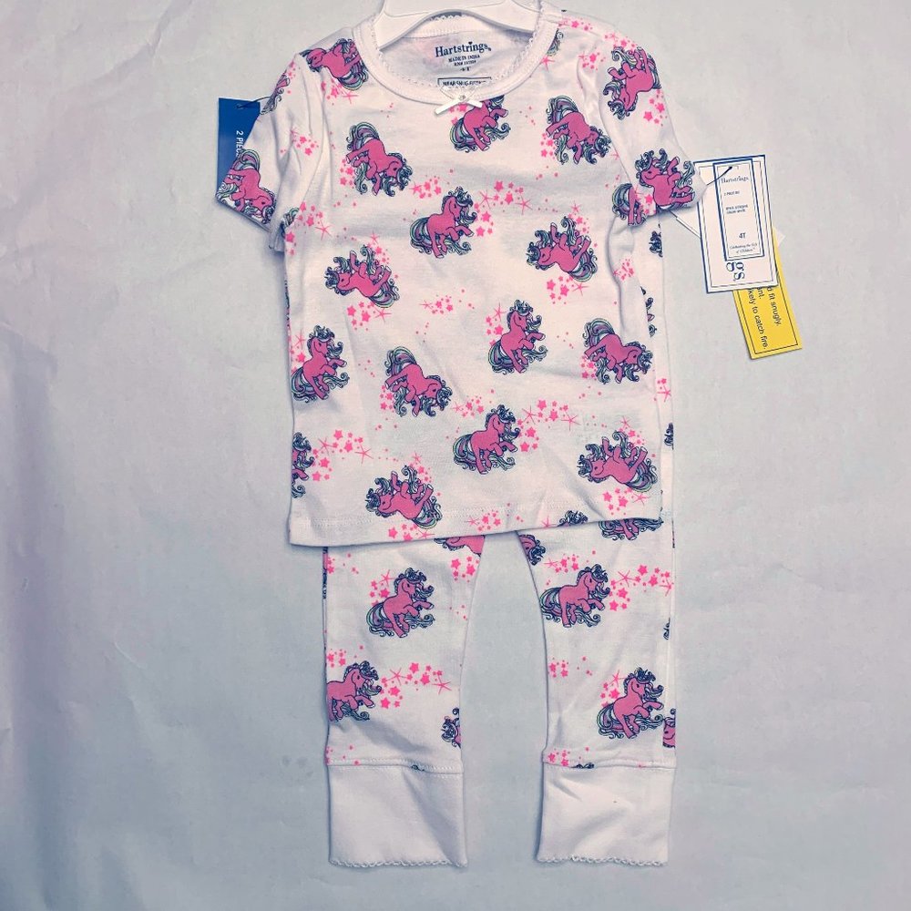 Hartstrings Toddler Cozy White Pink Unicorn PJ Set